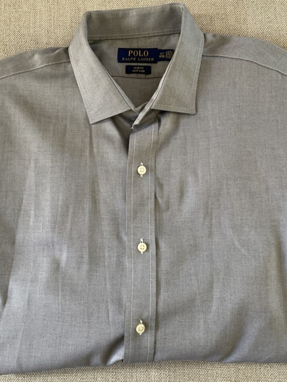 Polo Ralph Lauren Slim Easy Care Geo Dress Shirt Gray 17 XL